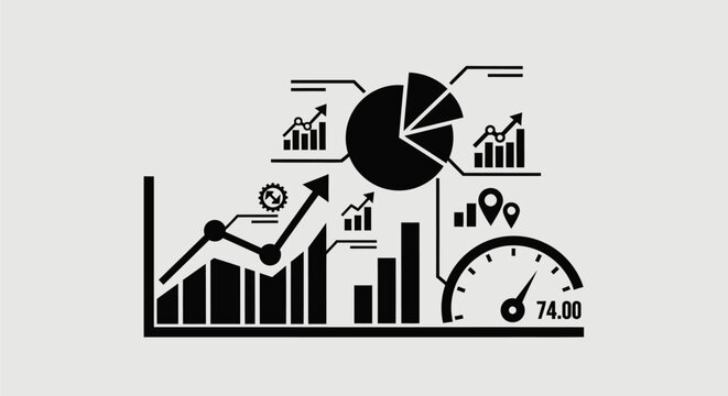 Black Graphs and Charts on White Background.