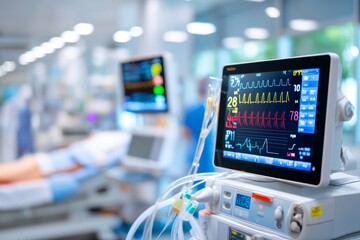 Vital Signs Monitor Displaying Patient Data in Medical Examination Setting