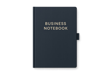 Dark blue business notebook mockup on transparent background