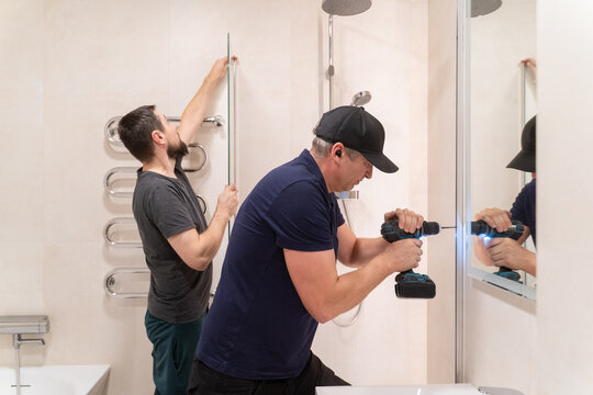 Renovation Works In Bathroom. Shower Installation