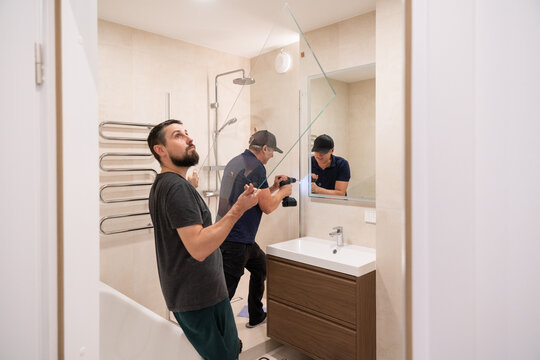 Construction Works In Progress. Shower Installation