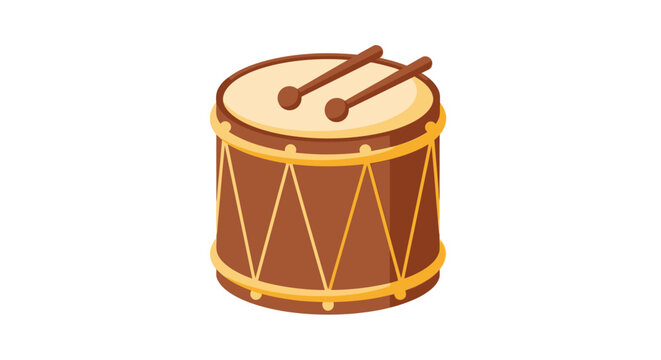 Brown Drum with Mallets on White Background.