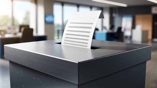 Ballot Box with Paper Vote in Modern Office - Election Voting Democracy.