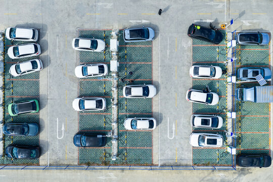 Aerial view of electric vehicle charging station