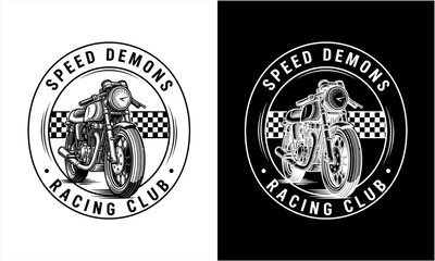 Vintage Motorcycle Racing Club Emblem with Cafe Racer Bike.