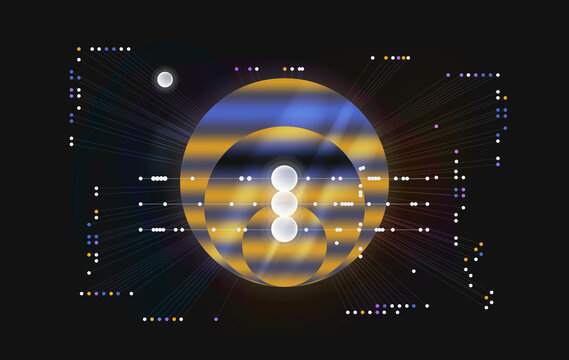 Abstract data sphere with information flow, structured digital nodes