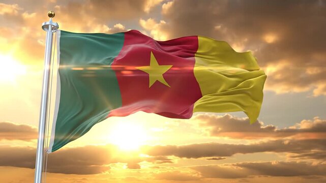 Cameroon Flag waving in the wind against various backgrounds, including green screen, sky, and