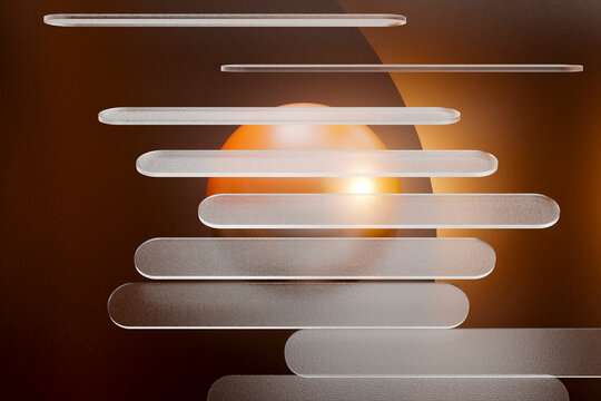 3D render of layered horizontal frosted glass with background li