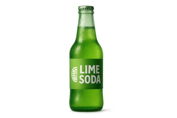 Refreshing lime soda bottle with condensation droplets