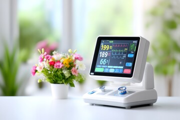 Fototapeta premium Medical Vital Signs Monitor in Clinical Examination Setting with Flowers