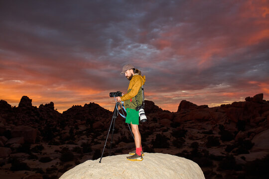Man takes photographs in Joshua Tree Park