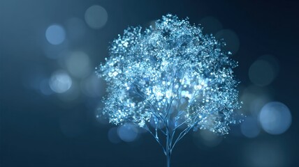 Naklejka premium Abstract luminous tree with blue light effects, glowing branches, and bokeh background for conceptual illustrations