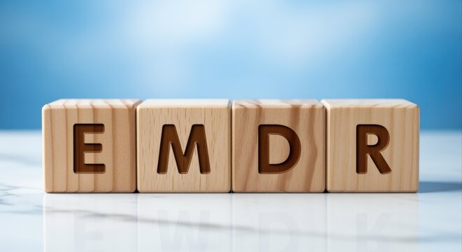 EMDR therapy concept. Eye movement desensitization and reprocessing written on wooden blocks symbolizing mental health treatment