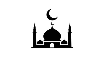 Mosque Silhouette with Crescent Moon Icon.