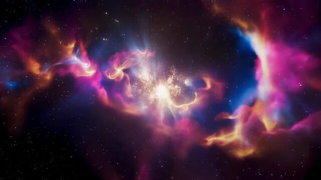 Cosmic explosion with vibrant colors occurs in deep space environment