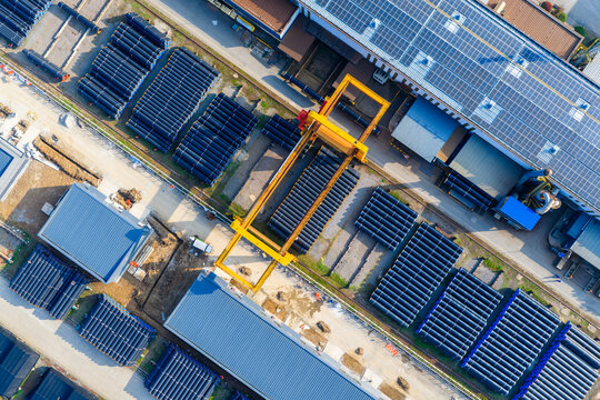 Aerial steel pipe warehouse with gantry crane