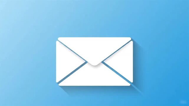 White Envelope Icon with Shadow on Blue Gradient Background.