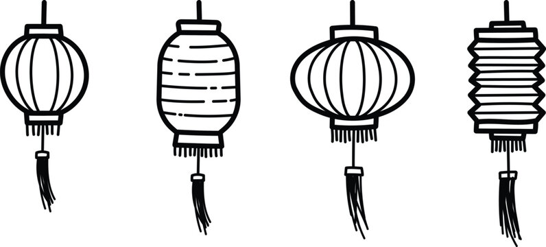 Collection of traditional chinese lantern icons with decorative tassels