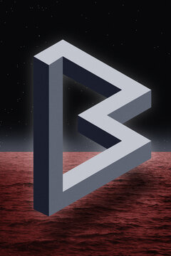 Mixed media collage with a  impossible figure (noise texture)