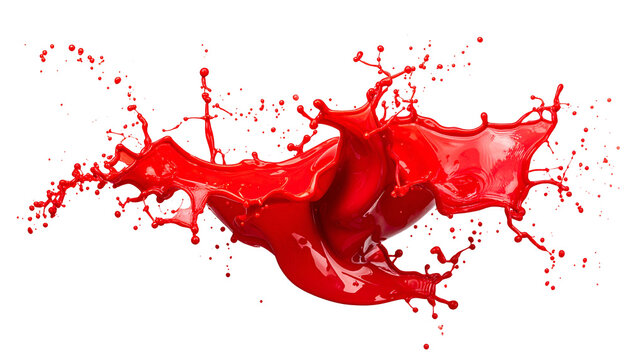 Vivid, dynamic splash of red liquid against a stark black background, showcasing movement