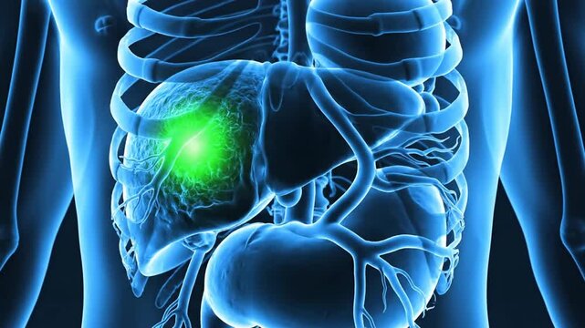 Human Anatomy Illustration of Liver with Highlighted Area for Medical Education