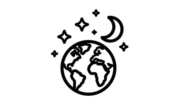 Simple Black Line Earth Icon Graphic.
