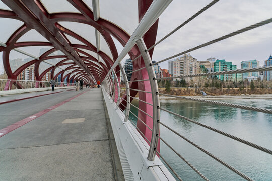 Peace Bridge Pedestrian Walkway with Calgary Skyline View