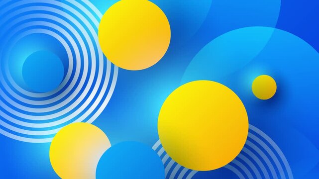abstract animated background with moving blue yellow circle shapes on bright space, creating modern geometric motion graphics, ideal for ads, design creative, digital art, or elegant corporate themes