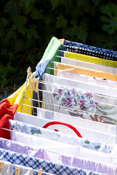 Floral garment on drying rack