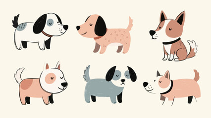 Collection of Adorable Hand-Drawn Puppies in Various Poses and Colors. © Yuni