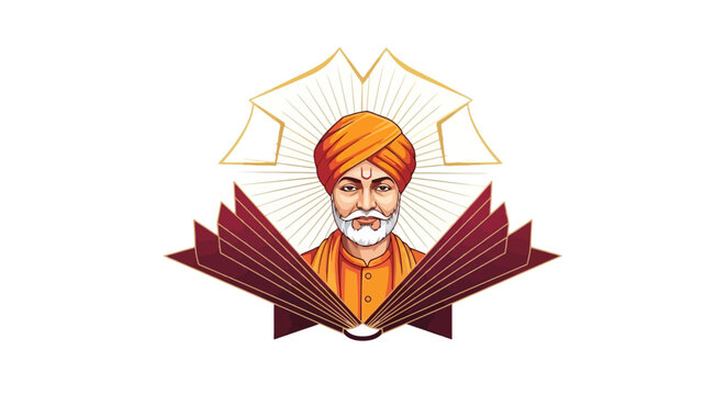 Illustration of Maharishi Dayanand Saraswati, a prominent Indian Hindu leader and founder of Arya Samaj, in a vector icon style.