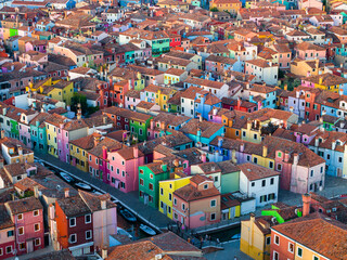 Fototapeta premium Aerial view of Burano colorful houses and canals, Venice lagoon, Italy