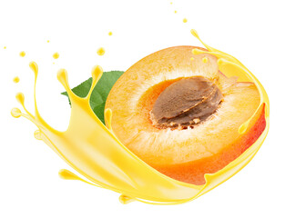 apricot juice splash isolated on white background