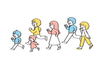 Naklejka premium 同じ方向に向かう二世帯家族のイラスト