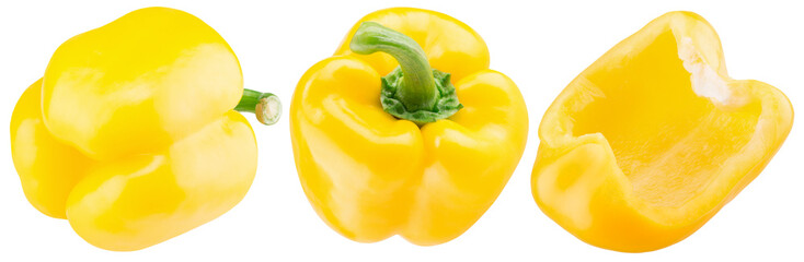 Yellow sweet bell pepper isolated on white background.