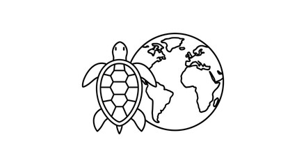 Obraz premium Turtle Crawling Around the Earth Globe.