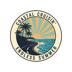 Obraz premium Coastal Cruisin Endless Summer Road Trip Palm Trees Ocean View.