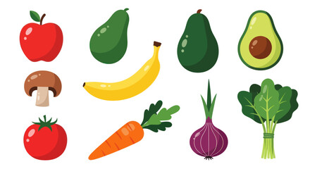 Collection of Fresh Fruits and Vegetables Healthy Food Assortment.