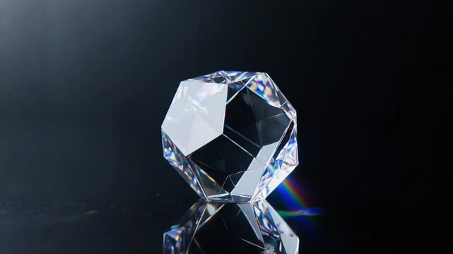 ガラスの多面体が光を屈折させて回る美しい動画