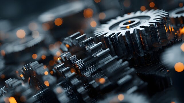 Close-up of interlocking gears, showcasing mechanical engineering and industrial precision.