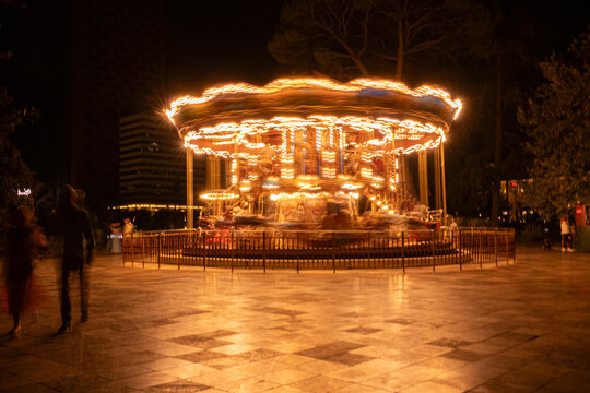 Carousel Spinning at Night