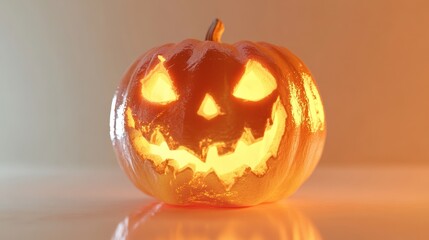 Fototapeta premium Glowing Jack o Lantern on Table.