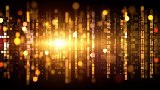 Abstract data technology digital background light glow machine learning visual golden matrix glow pattern concept for future innovation and AI design