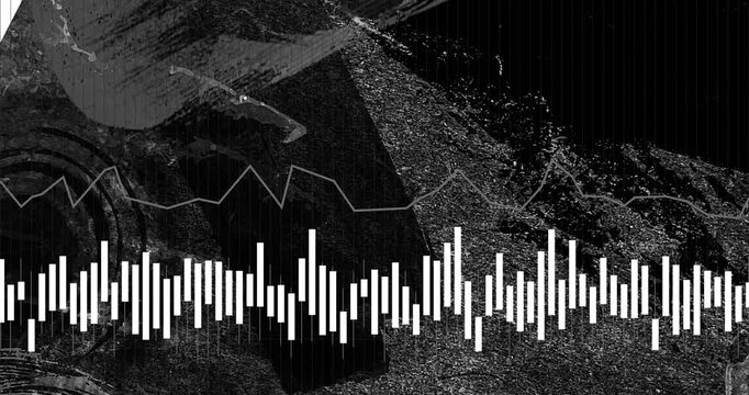 Audio starting, waveform pulsing, jagged line tracing envelope, grunge shifting, showing rhythm