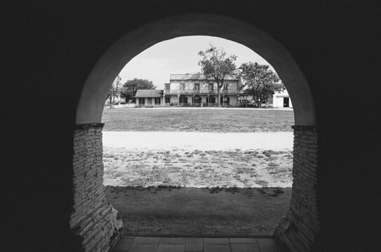 View from A Mission Archway of a Historic Building