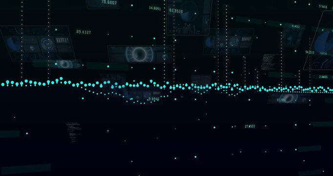 On update, teal band shifting, rippling, forming V-dip, panels sliding back, visualizing dataset