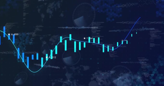 Deep trough sparking candlestick chart rising and trend line sweeping upward to show market rebound