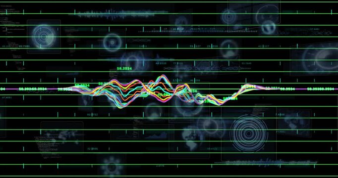 On data pulse colored traces rising, peaking, fanning, merging, settling, showing system status