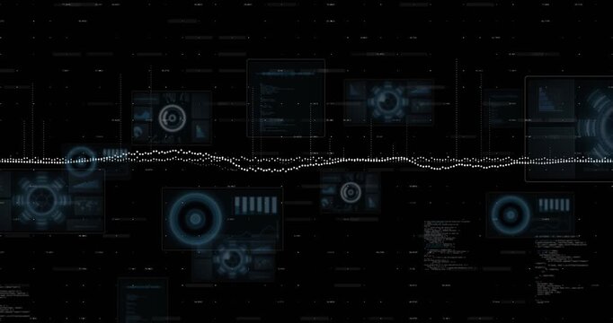Data pulse starting white dotted waveform rising, HUD panels appearing, showing live data