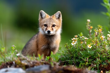 Arctic Fox Adjusting Coat Color at Seasonal Boundary in Natural Habitat
